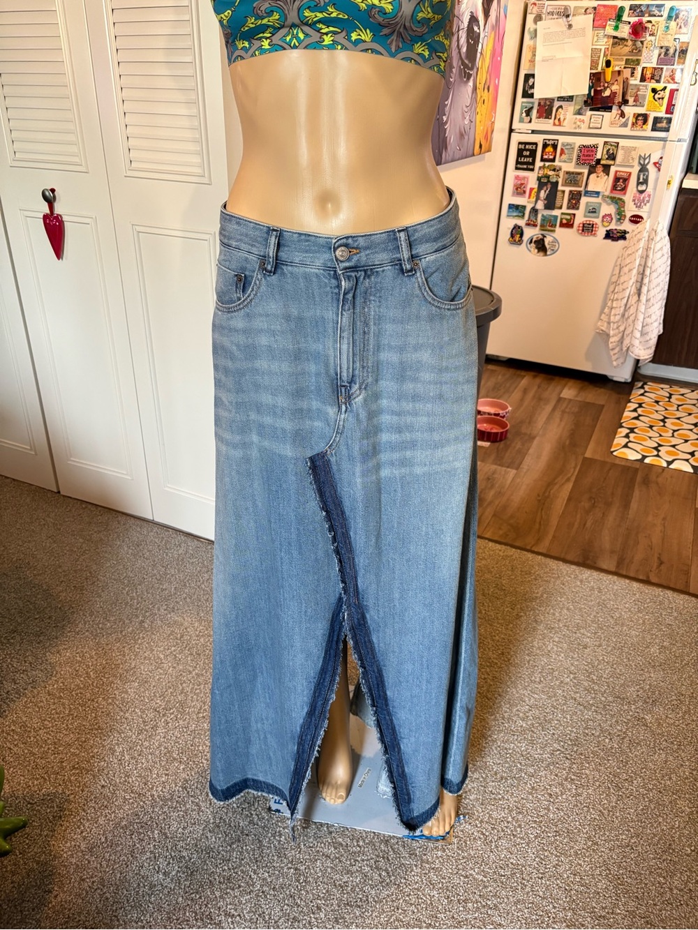 MM6 Maison Martin Margiela Light Blue Denim Maxi Skirt with Dual Slit 42 or US 6
